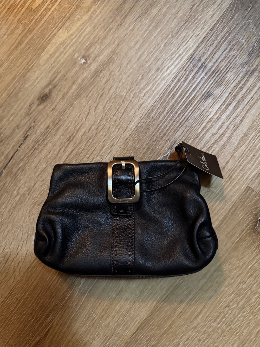 Cole Haan Black Leather Wristlet with Silver Buckle